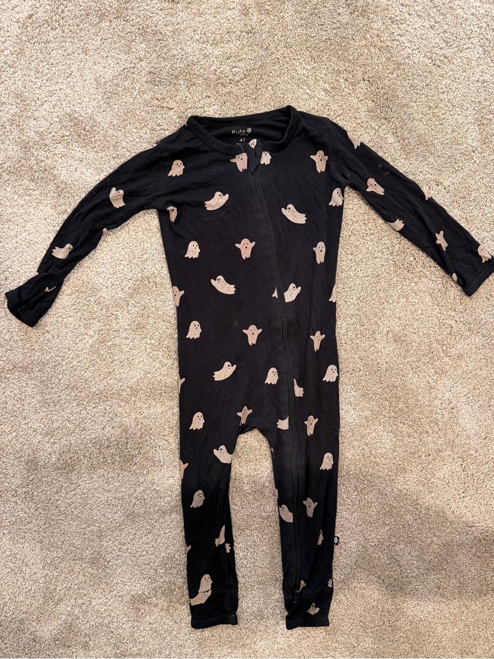 Kyte Baby Ghost Boo Halloween Print Bamboo Zip Romper | 4T